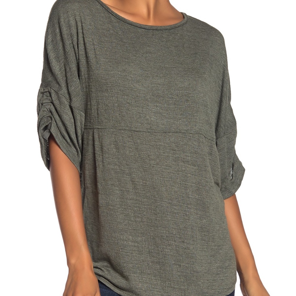 Ruched Sleeve Crew Neck Top